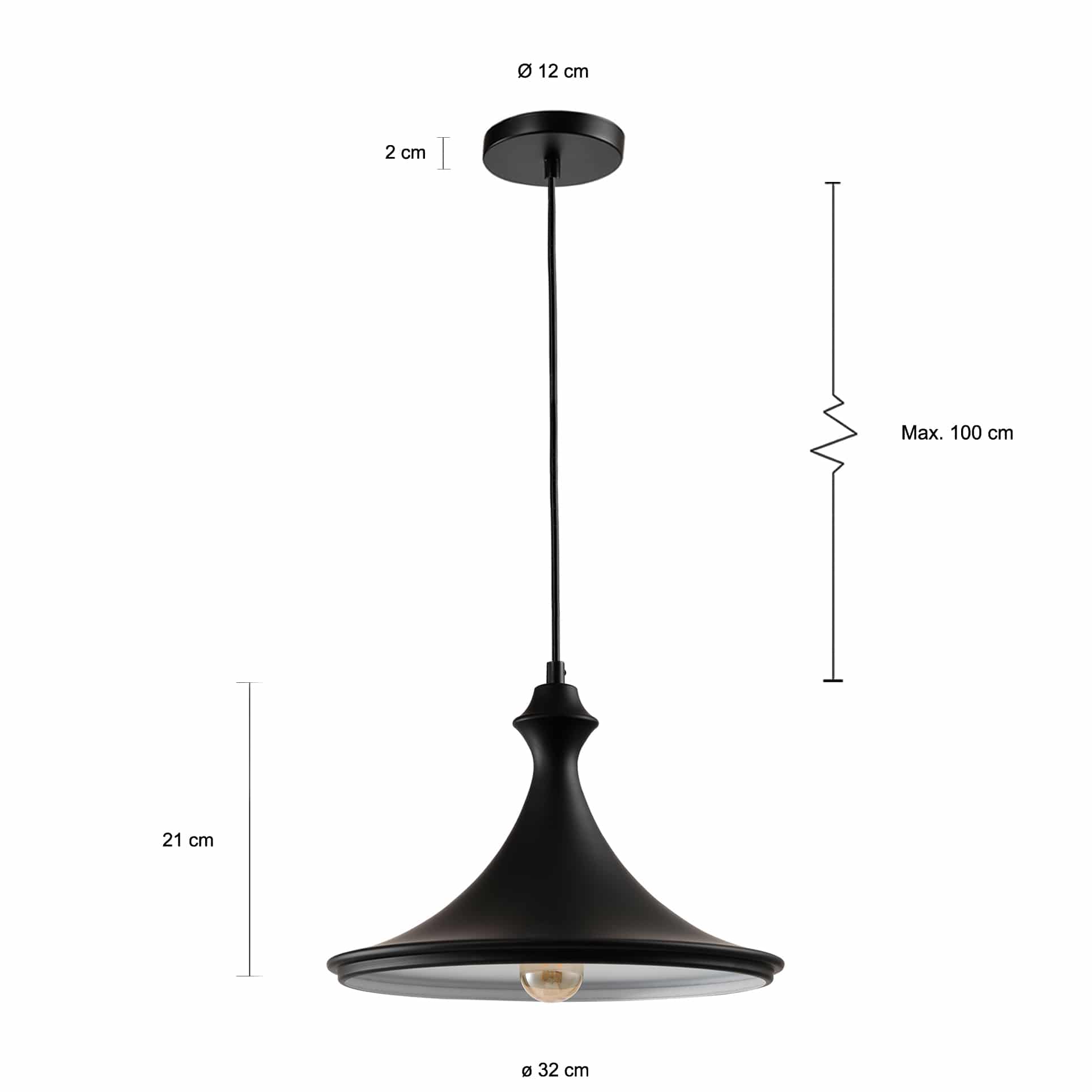 Zwarte verlichting met een diameter van 32 cm