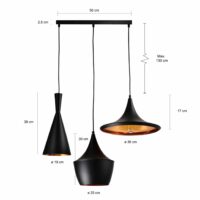 zwarte lampen in 3 verschillende vormen