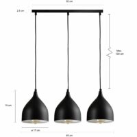3 glazen hangende lampen met stalen kappen