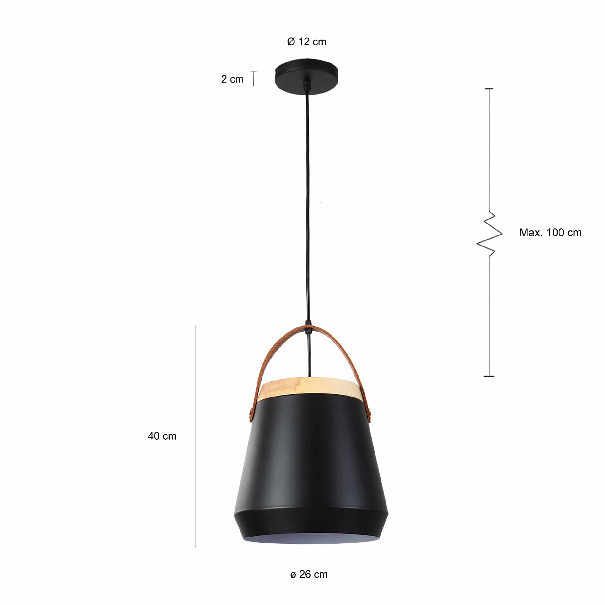 Afmetingen hout metaal en leren verlichting
