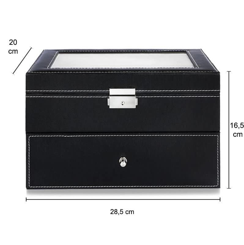 horlogebox met klep en schuiflade