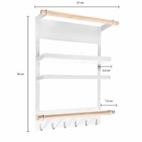 Magnetisch wit keukenrek met twee houten handdoekhouders