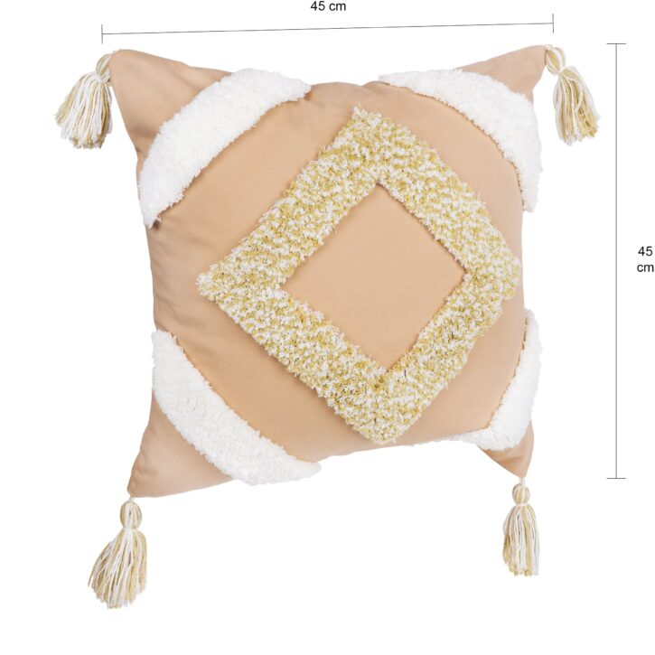 Maat van de beige en lichtroze kussen