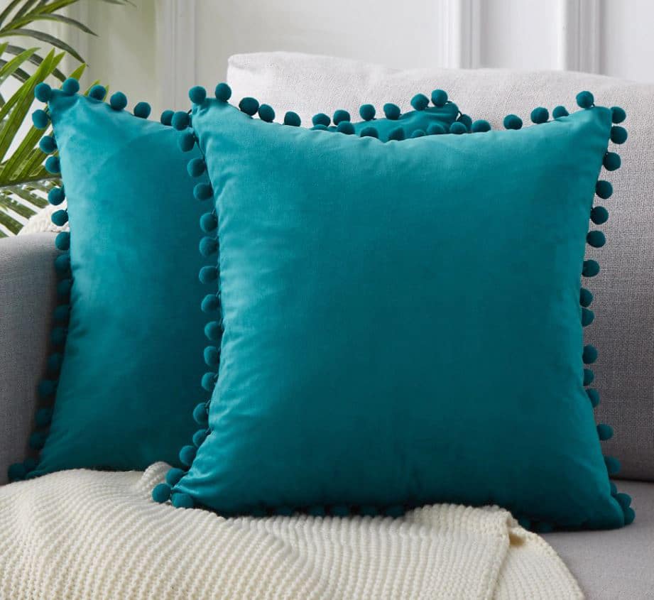 Blauw fluwelen kussenhoes met bolletjes
