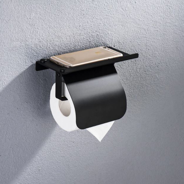 Zwart plankje en houder voor wc en telefoon