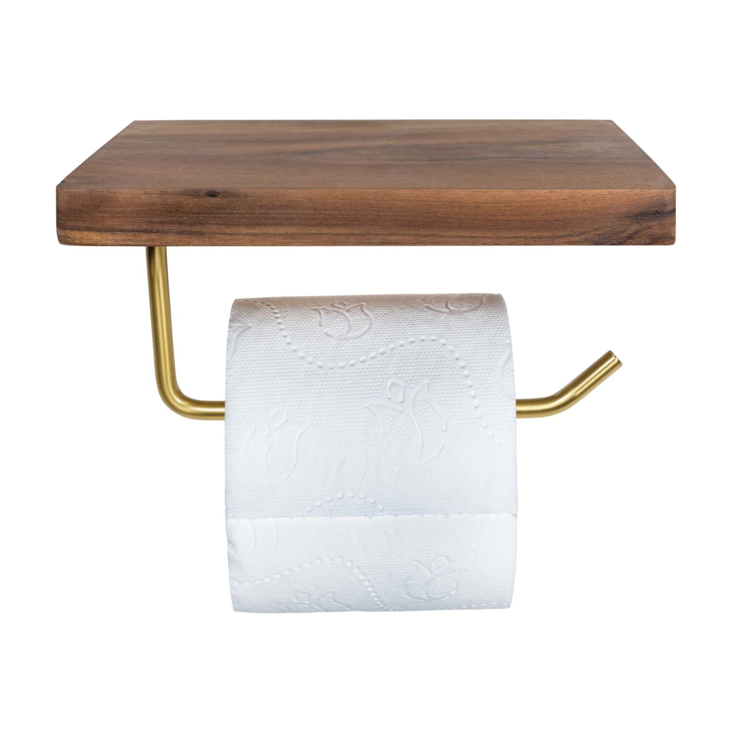 Toiletrolhouder met houten telefoonplankje