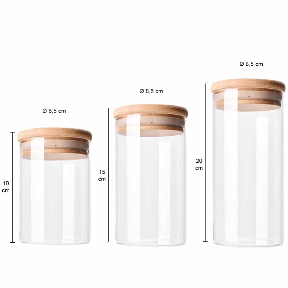 Afmetingen voorraadpotten van glas set van 3