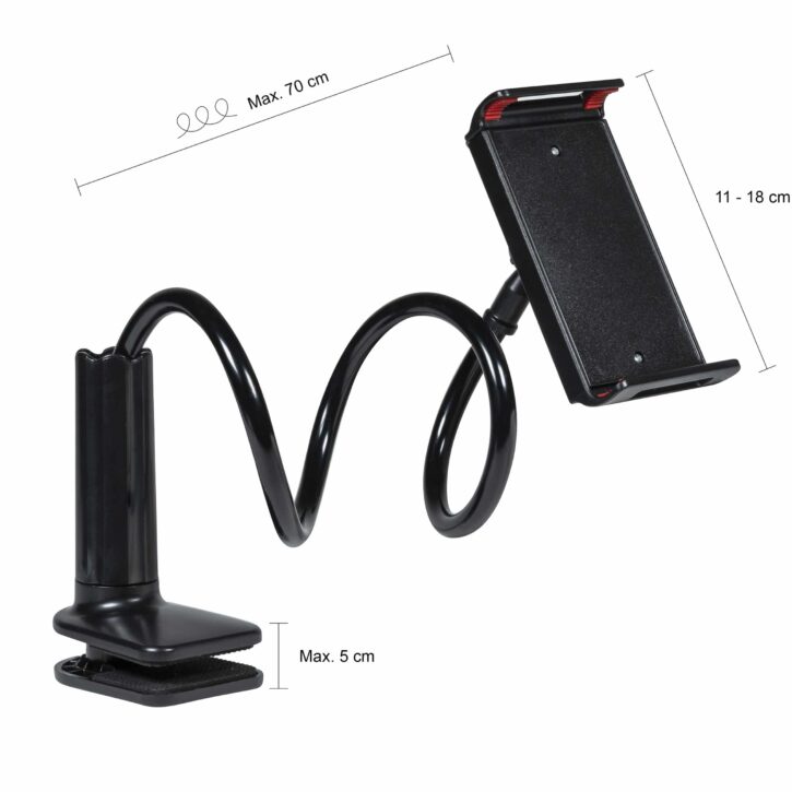Afmetingen telefoon en tablet klem met verstelbare arm